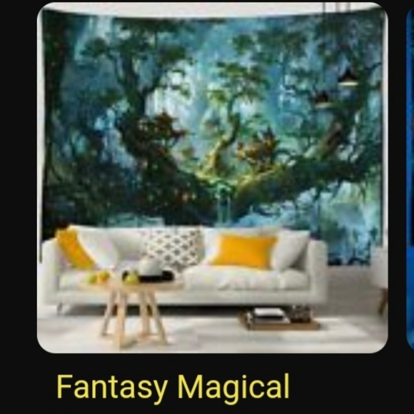 Fantasy forest tapestry wall hanging waterfalls under tree of life 90 x 60 in. - Picture 6 of 6